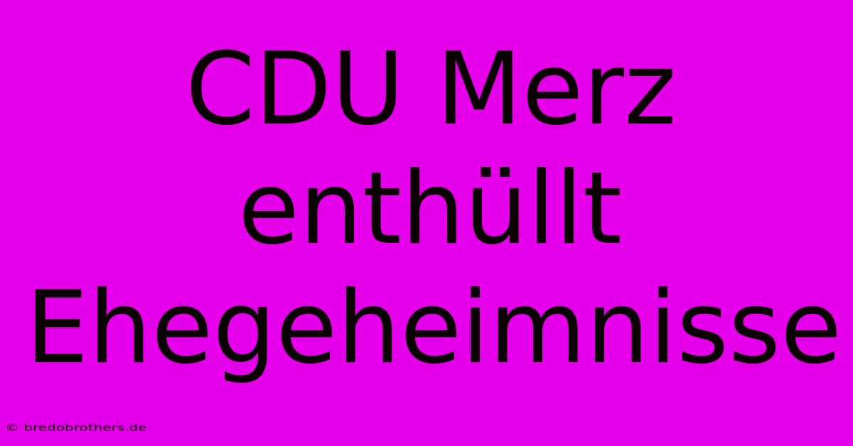 CDU Merz Enthüllt Ehegeheimnisse