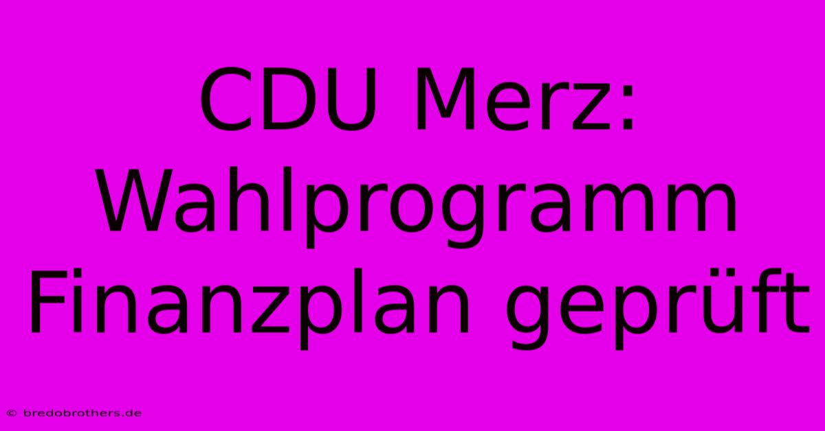 CDU Merz: Wahlprogramm Finanzplan Geprüft