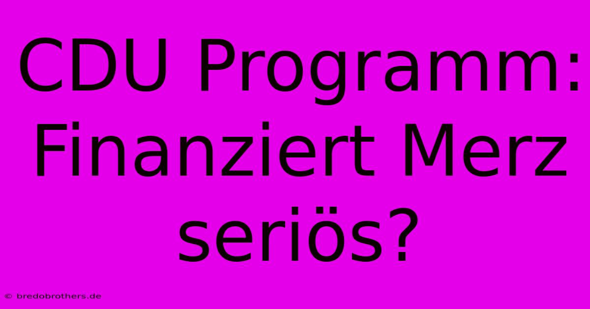 CDU Programm: Finanziert Merz Seriös?