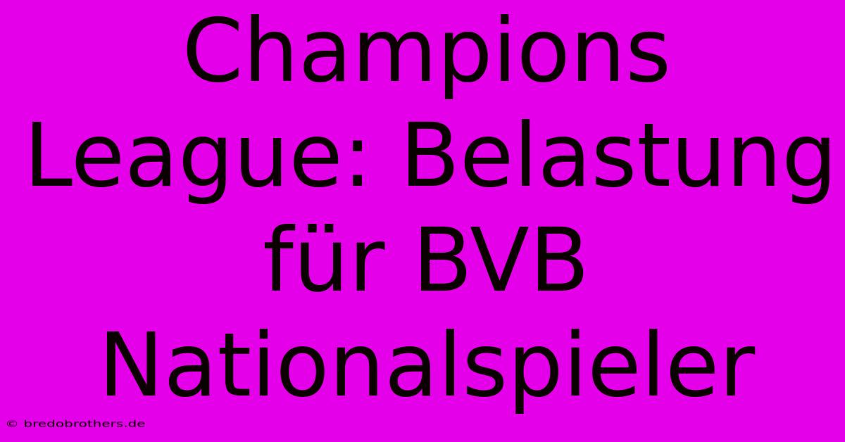 Champions League: Belastung Für BVB Nationalspieler