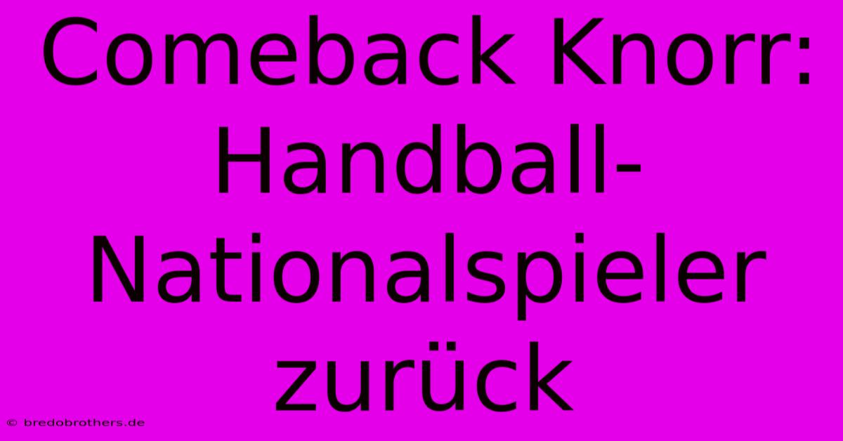 Comeback Knorr: Handball-Nationalspieler Zurück 