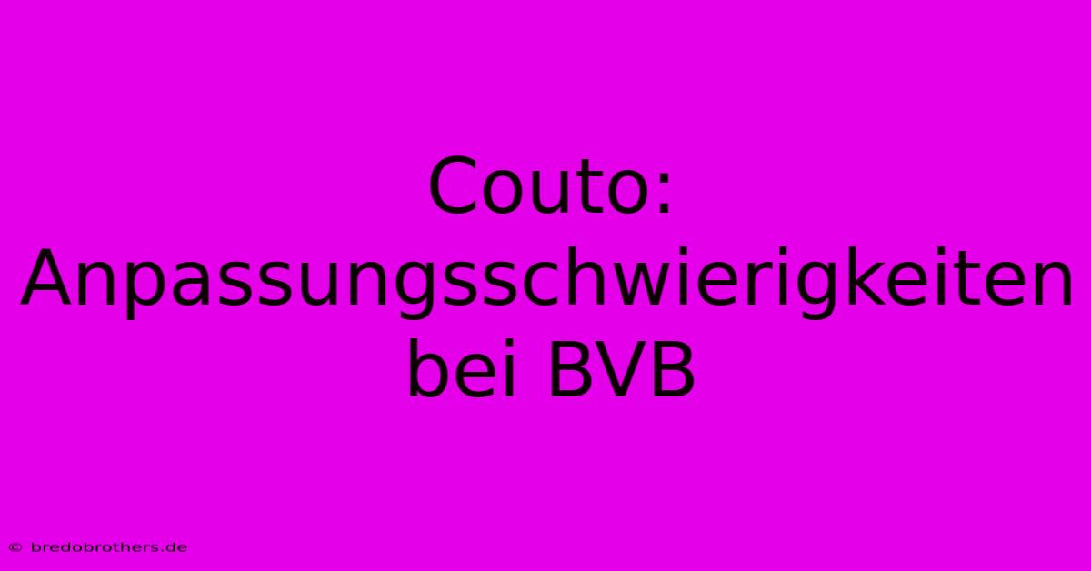 Couto: Anpassungsschwierigkeiten Bei BVB