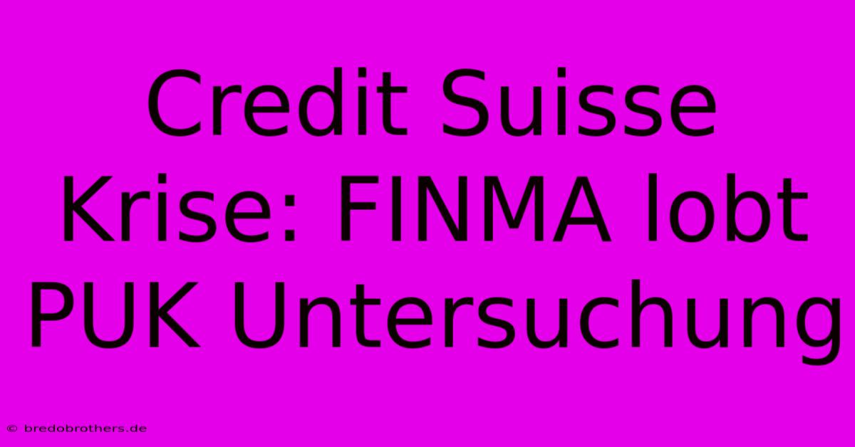 Credit Suisse Krise: FINMA Lobt PUK Untersuchung