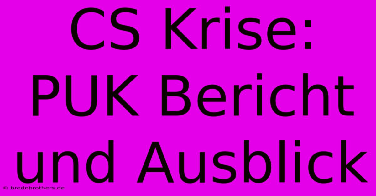 CS Krise:  PUK Bericht Und Ausblick