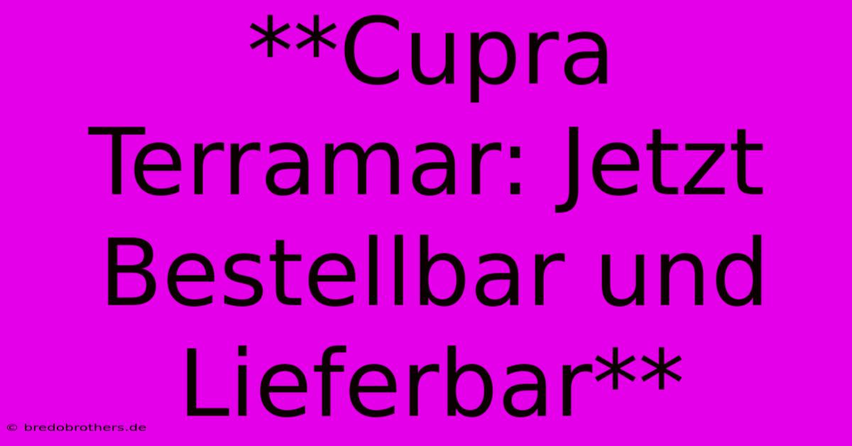 **Cupra Terramar: Jetzt Bestellbar Und Lieferbar**