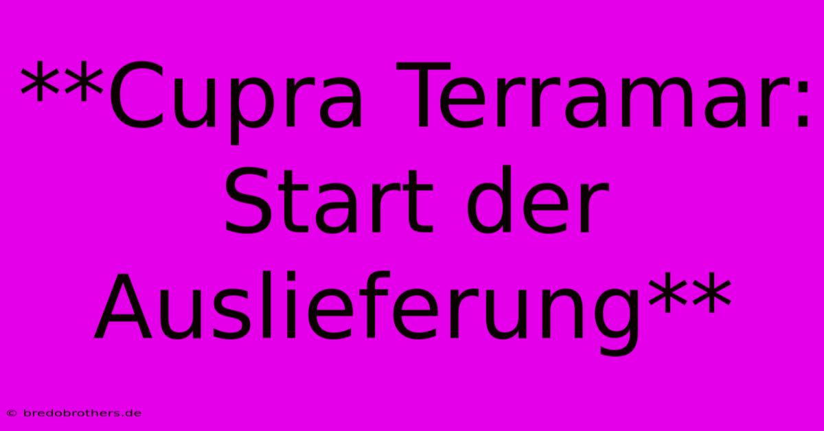 **Cupra Terramar: Start Der Auslieferung**