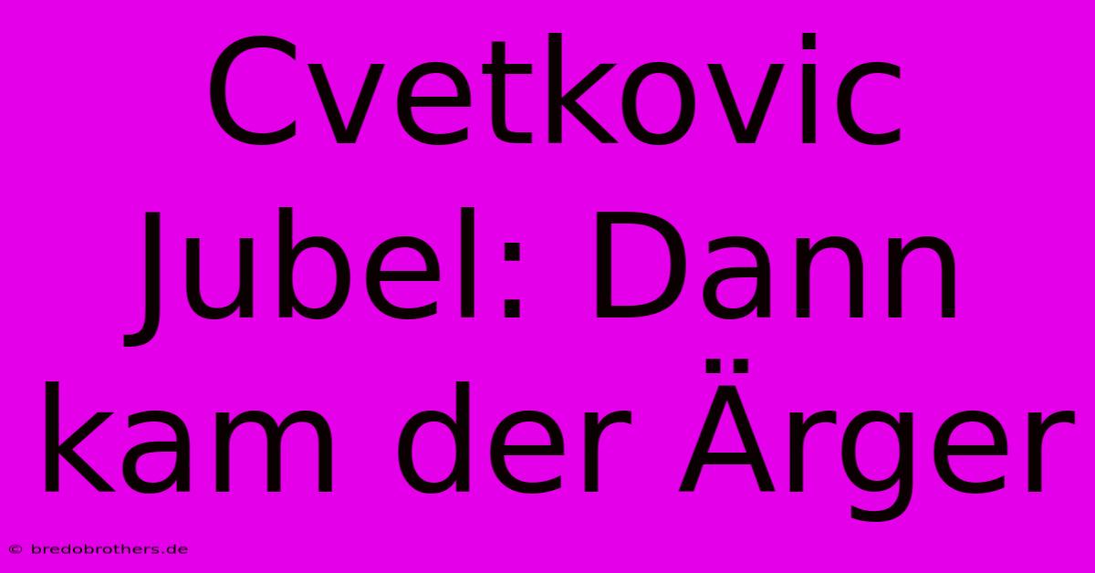 Cvetkovic Jubel: Dann Kam Der Ärger