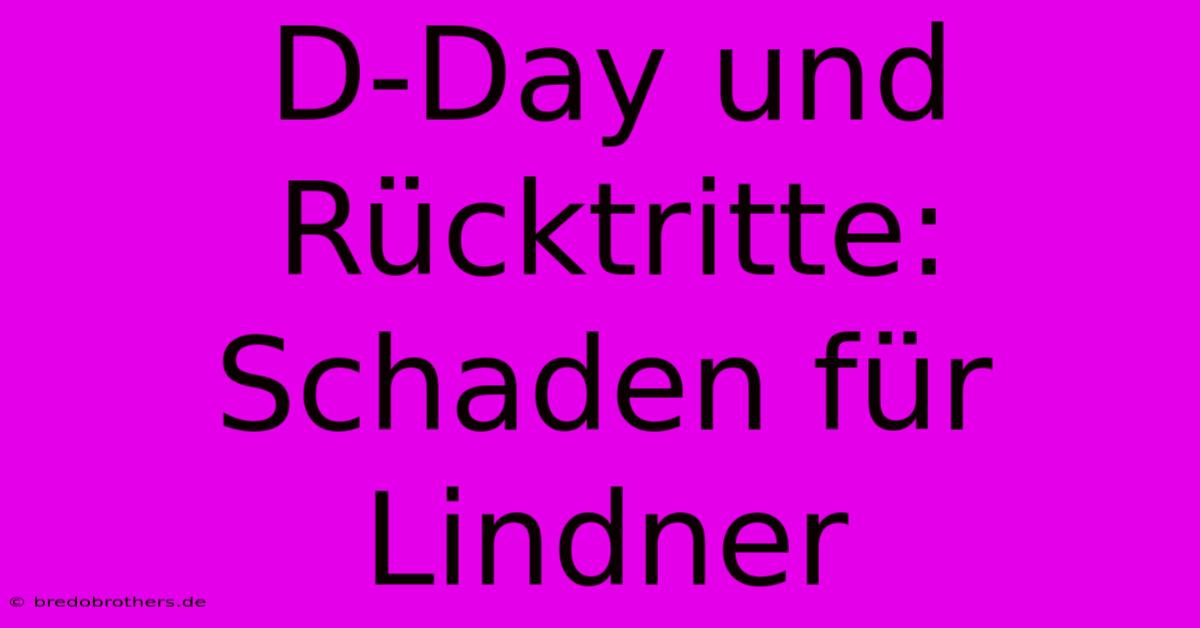 D-Day Und Rücktritte: Schaden Für Lindner