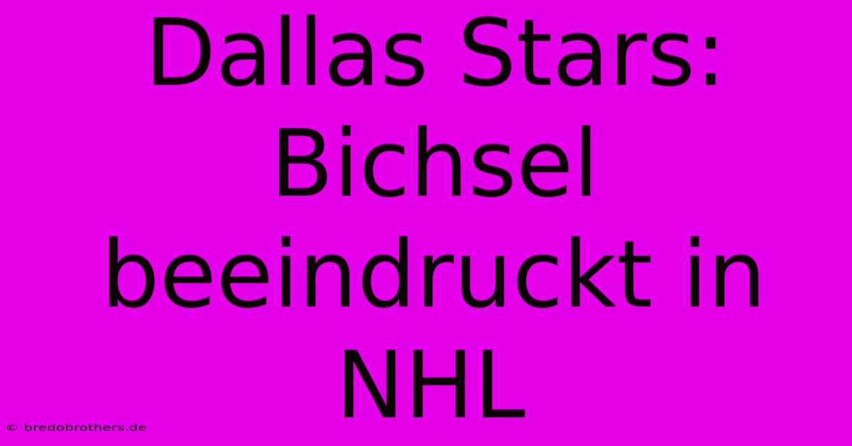 Dallas Stars: Bichsel Beeindruckt In NHL