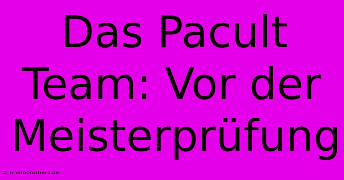 Das Pacult Team: Vor Der Meisterprüfung