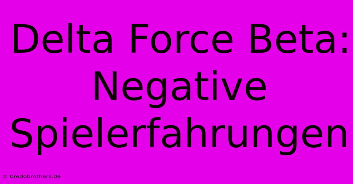 Delta Force Beta:  Negative Spielerfahrungen