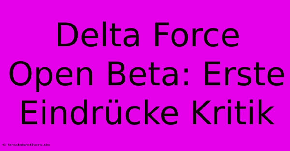 Delta Force Open Beta: Erste Eindrücke Kritik