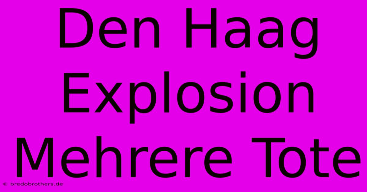 Den Haag Explosion Mehrere Tote