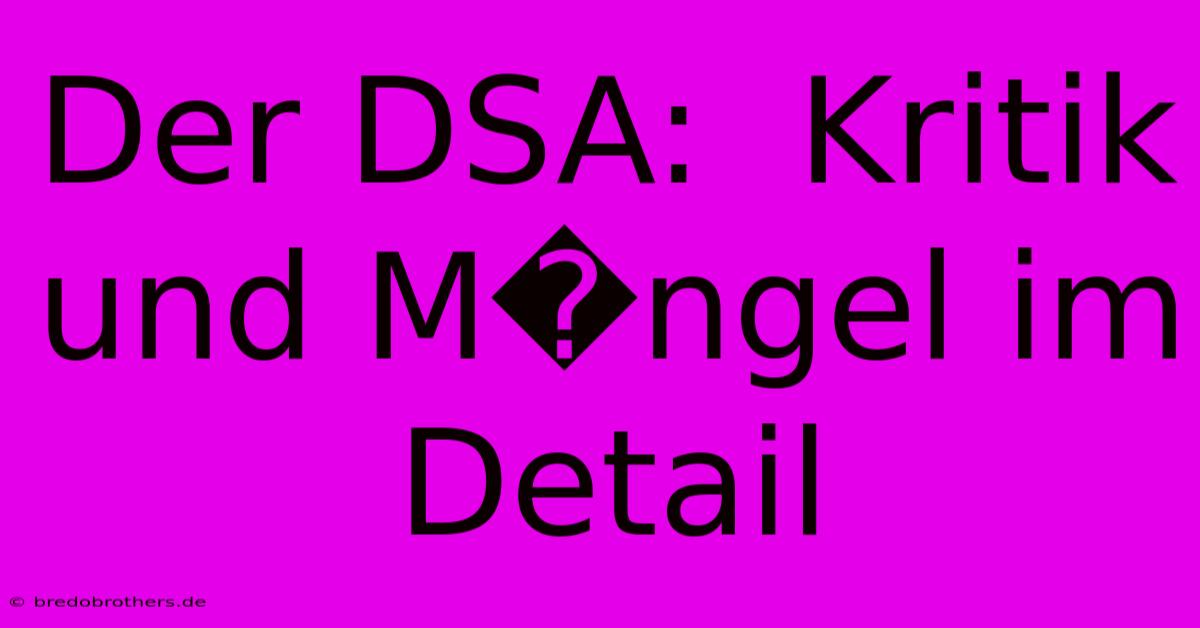 Der DSA:  Kritik Und M�ngel Im Detail