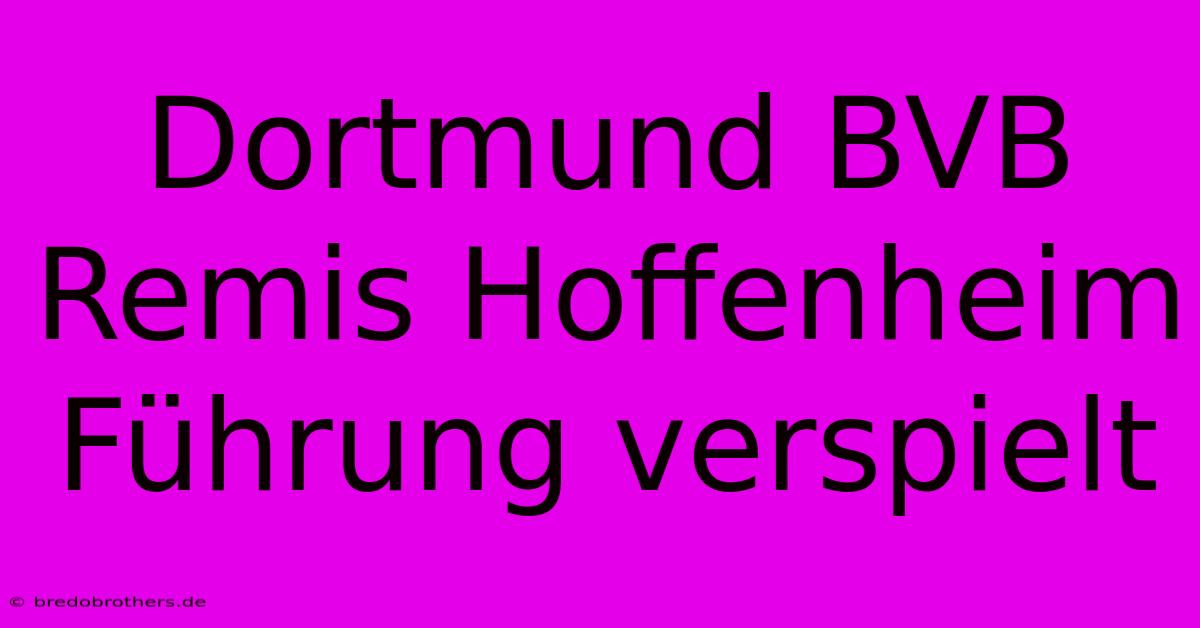 Dortmund BVB Remis Hoffenheim Führung Verspielt