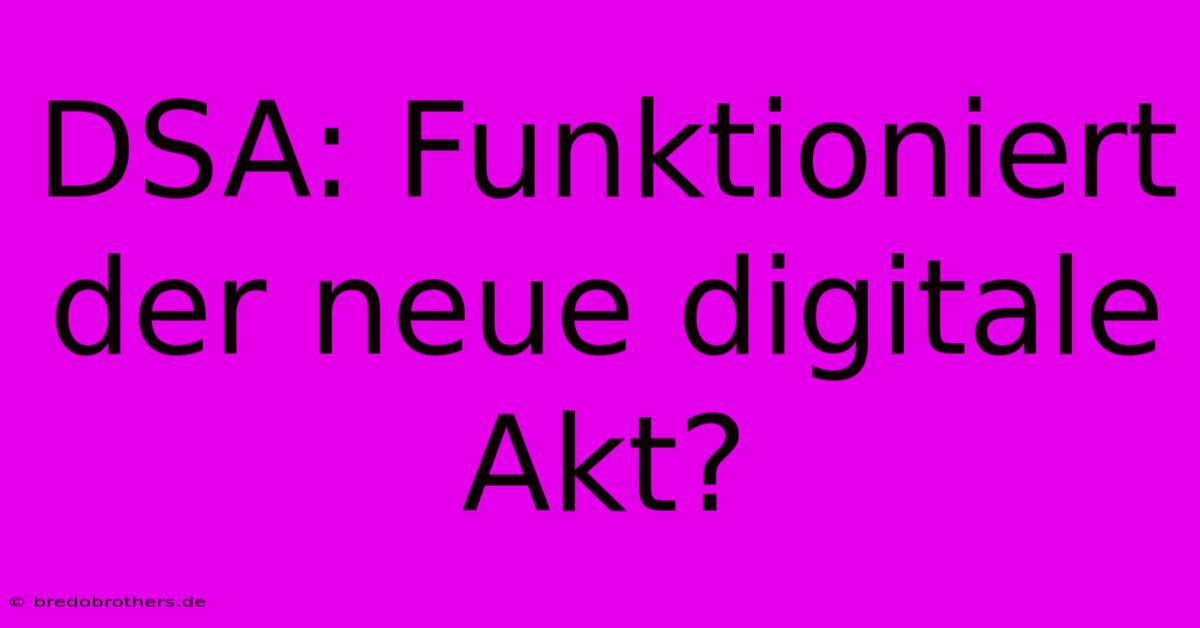 DSA: Funktioniert Der Neue Digitale Akt?