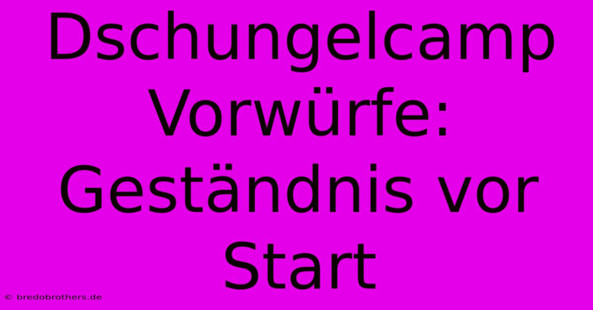 Dschungelcamp Vorwürfe: Geständnis Vor Start