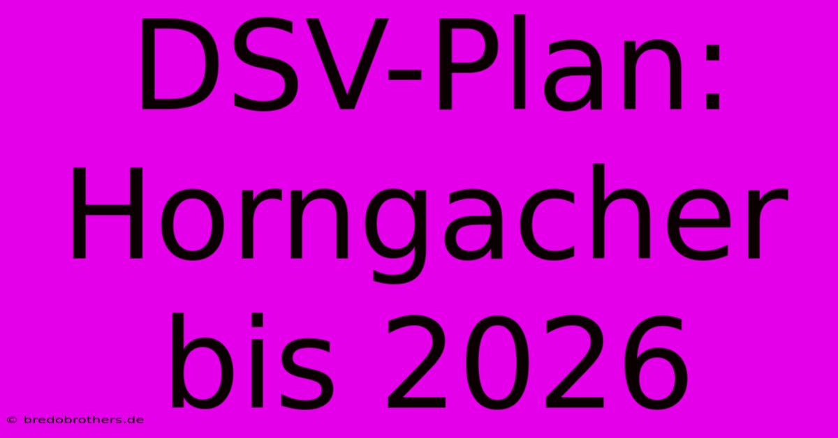 DSV-Plan: Horngacher Bis 2026