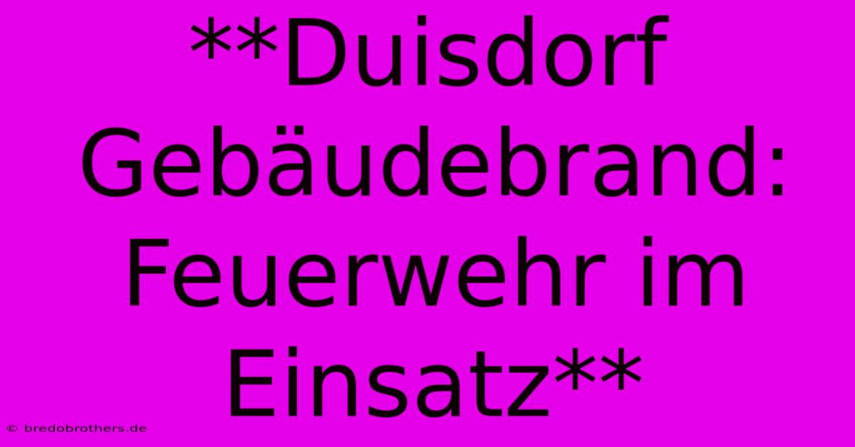 **Duisdorf Gebäudebrand: Feuerwehr Im Einsatz**