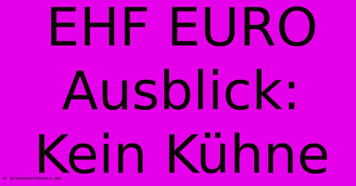 EHF EURO Ausblick:  Kein Kühne