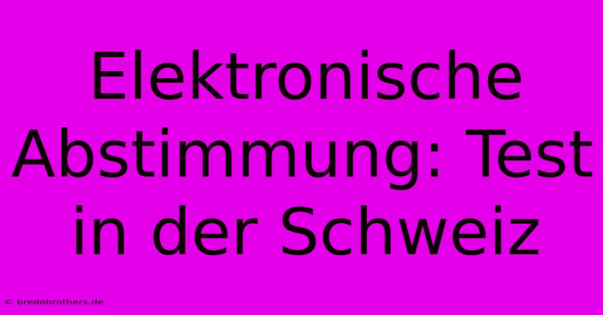 Elektronische Abstimmung: Test In Der Schweiz