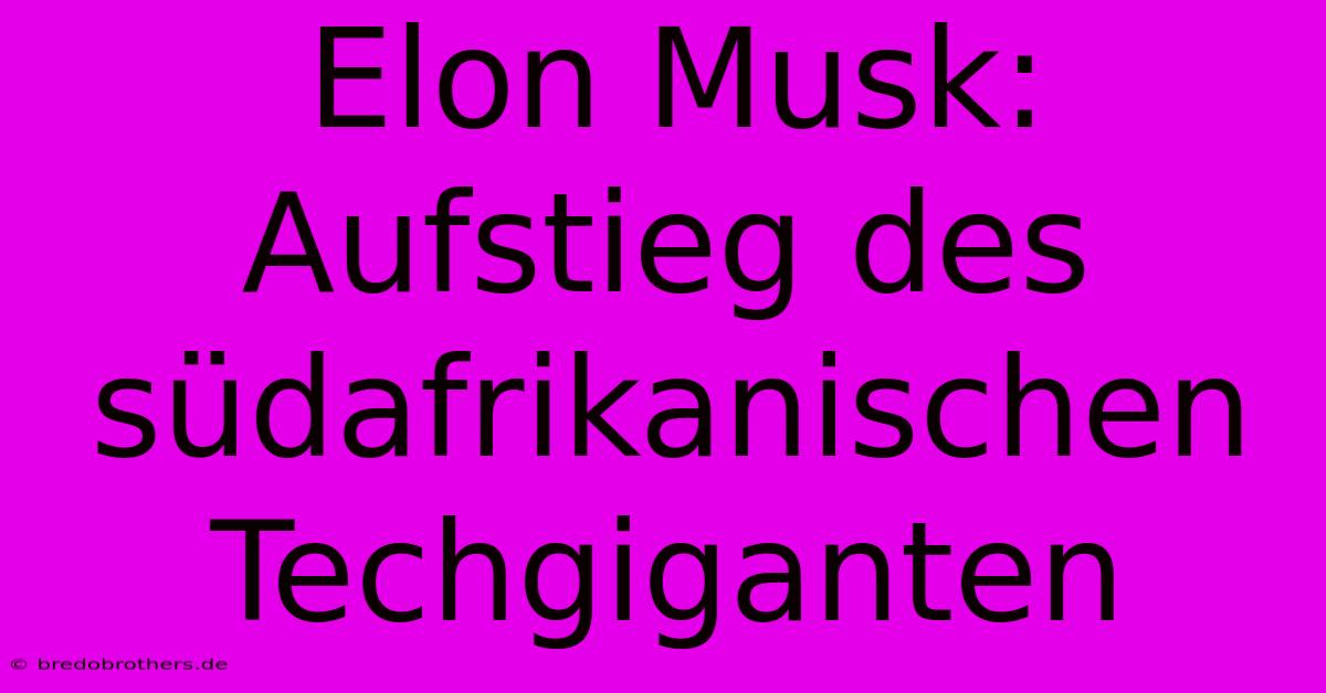 Elon Musk: Aufstieg Des Südafrikanischen Techgiganten