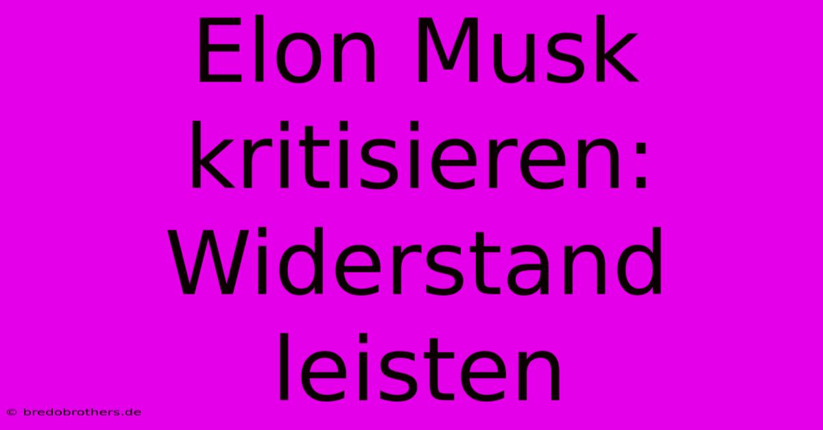 Elon Musk Kritisieren:  Widerstand Leisten