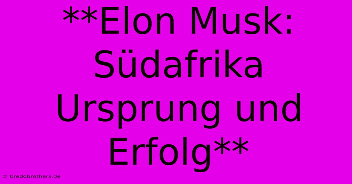 **Elon Musk: Südafrika Ursprung Und Erfolg**