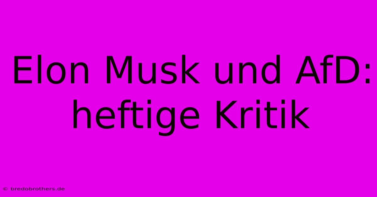 Elon Musk Und AfD:  Heftige Kritik