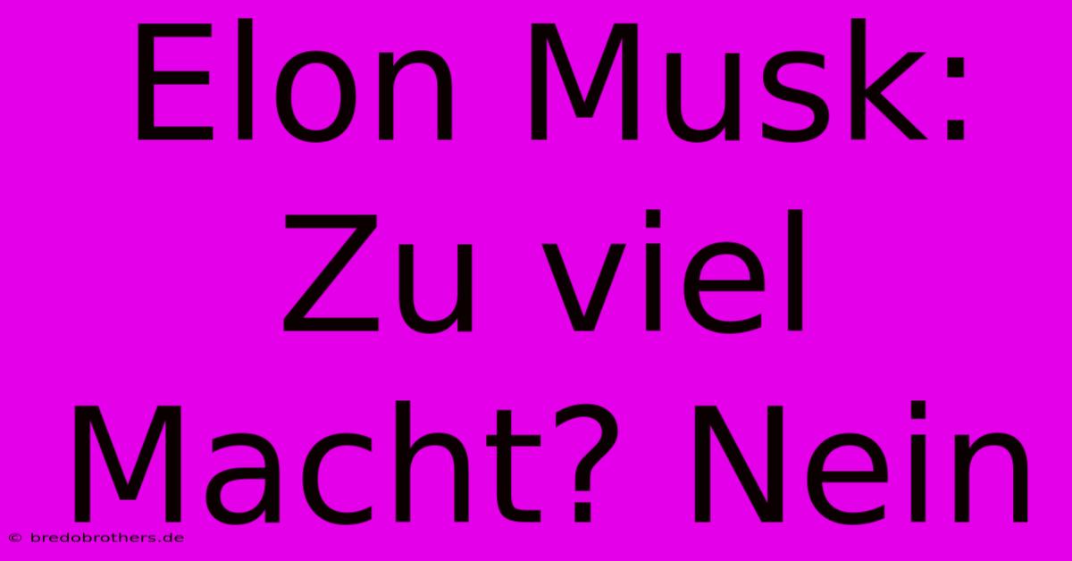 Elon Musk: Zu Viel Macht? Nein