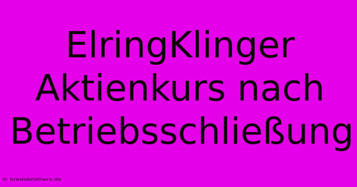 ElringKlinger Aktienkurs Nach Betriebsschließung