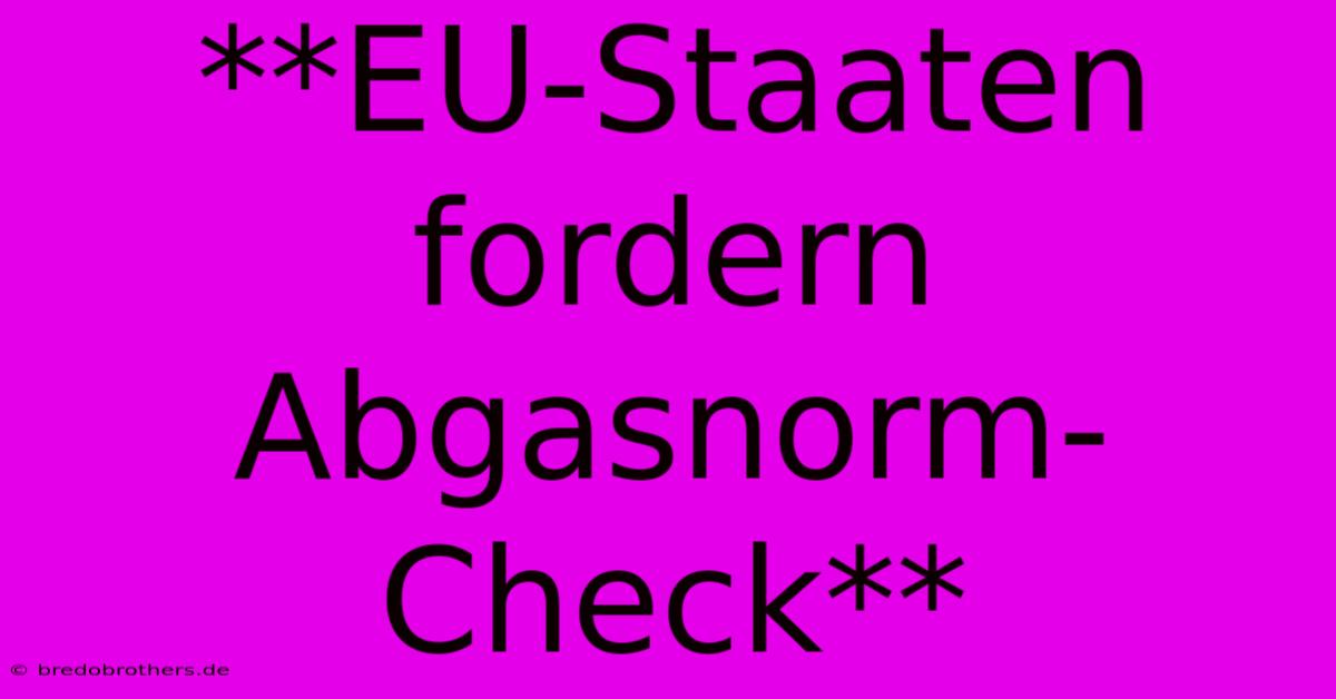 **EU-Staaten Fordern Abgasnorm-Check**