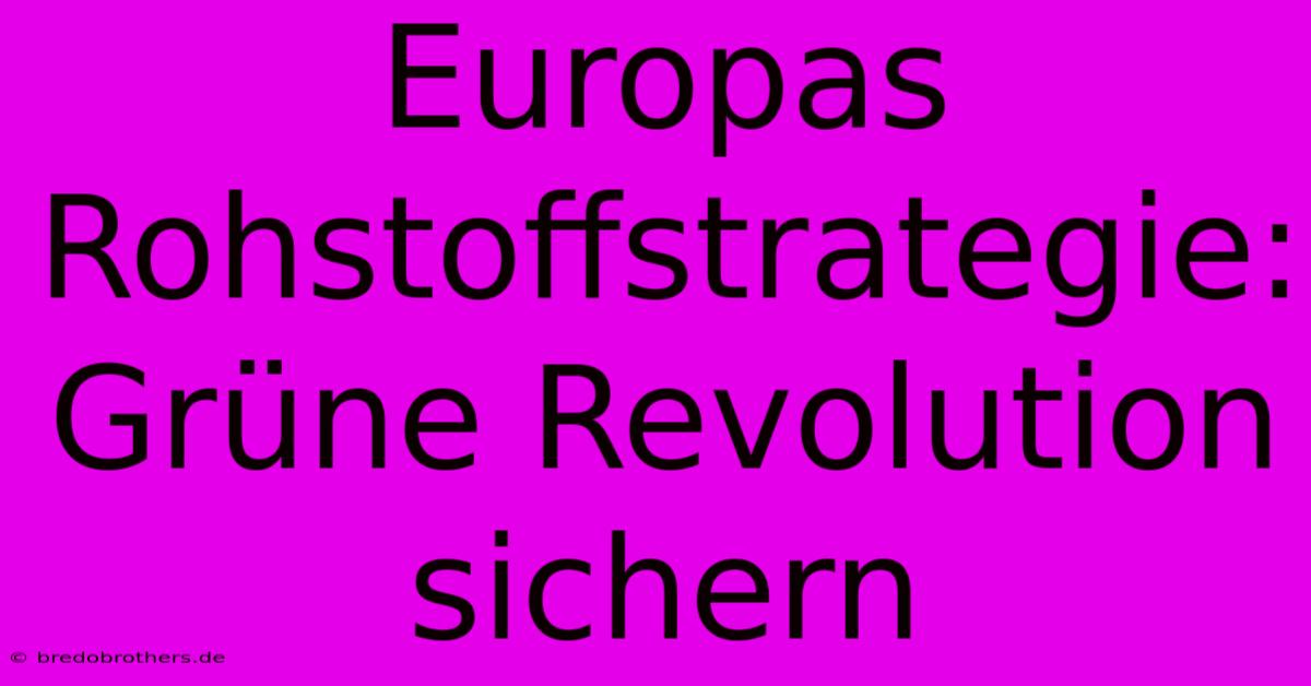 Europas Rohstoffstrategie: Grüne Revolution Sichern