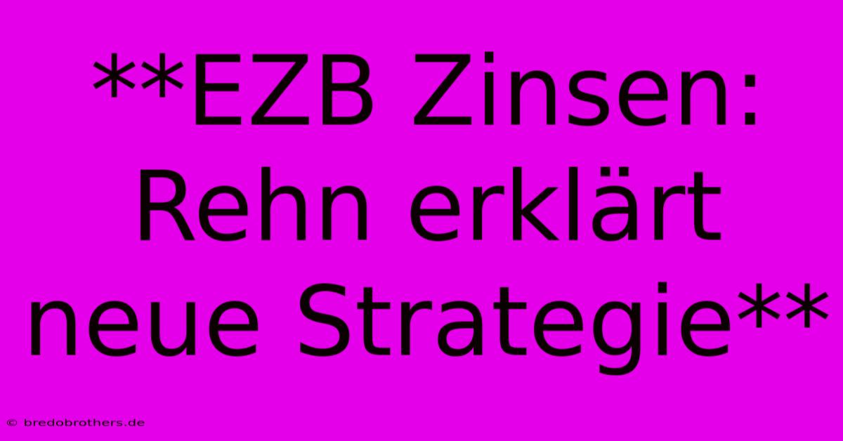 **EZB Zinsen: Rehn Erklärt Neue Strategie**