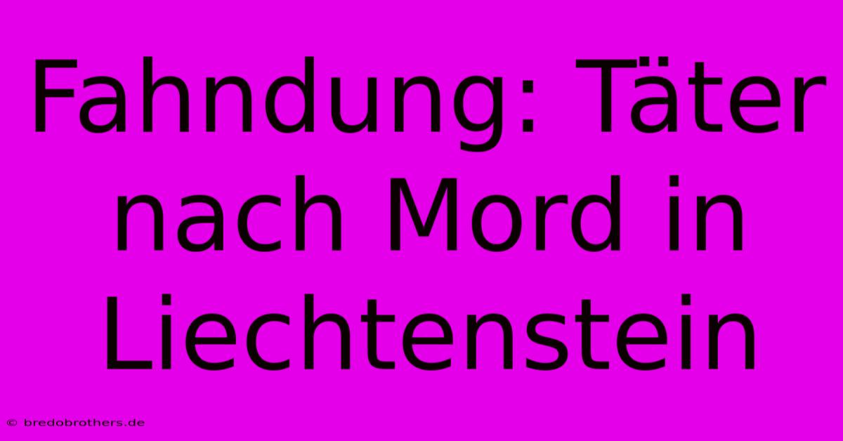 Fahndung: Täter Nach Mord In Liechtenstein