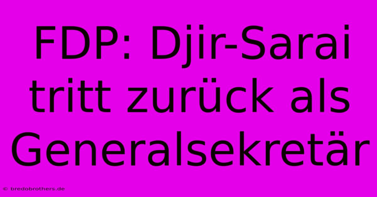 FDP: Djir-Sarai Tritt Zurück Als Generalsekretär