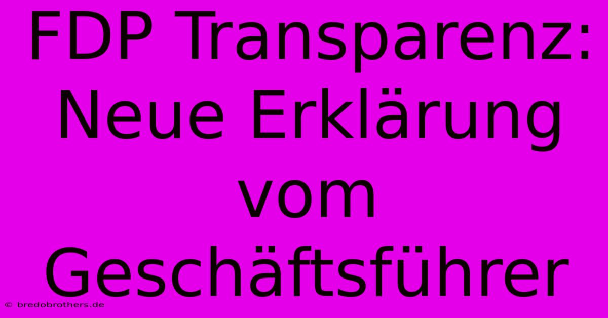 FDP Transparenz:  Neue Erklärung Vom Geschäftsführer