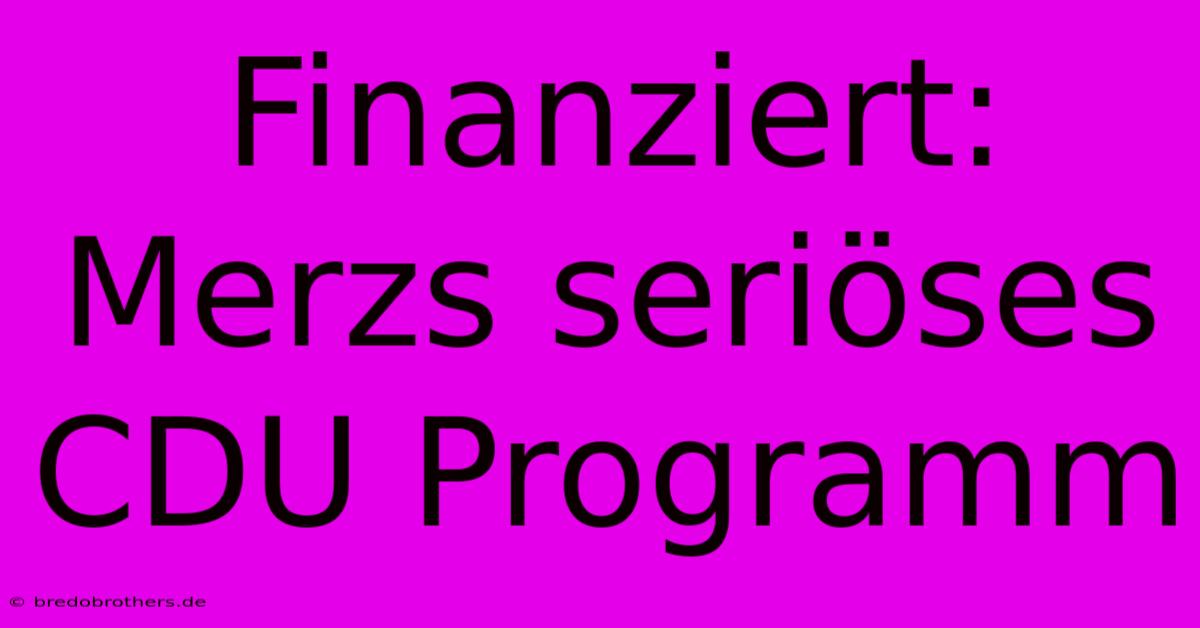 Finanziert: Merzs Seriöses CDU Programm