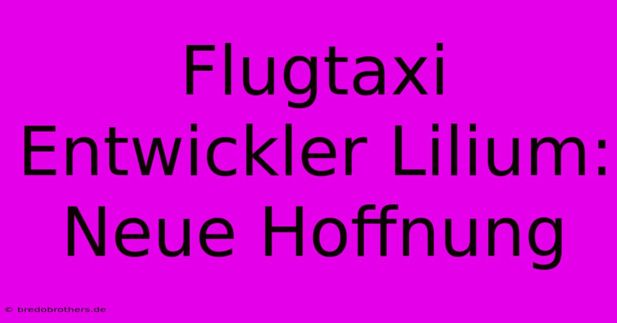 Flugtaxi Entwickler Lilium: Neue Hoffnung