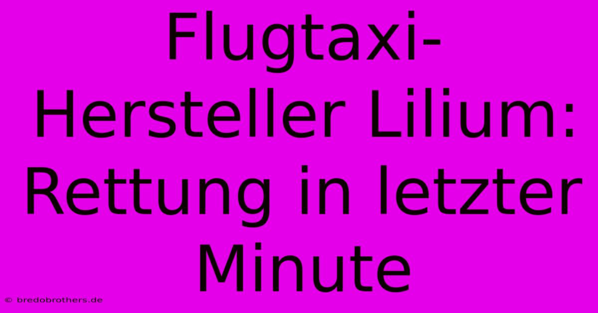 Flugtaxi-Hersteller Lilium: Rettung In Letzter Minute