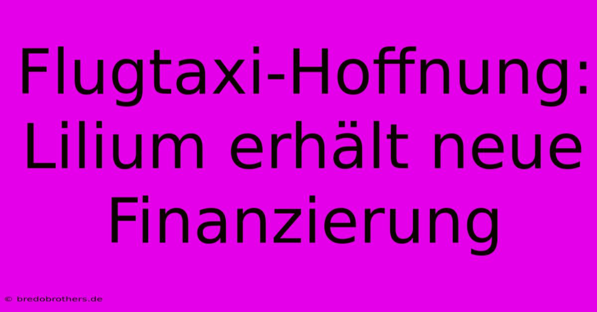 Flugtaxi-Hoffnung: Lilium Erhält Neue Finanzierung