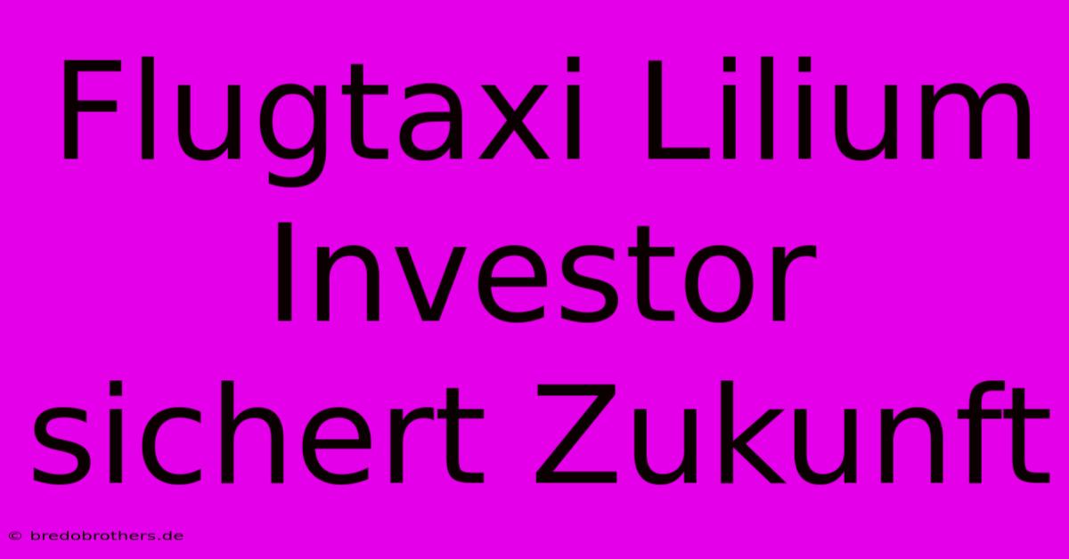 Flugtaxi Lilium Investor Sichert Zukunft