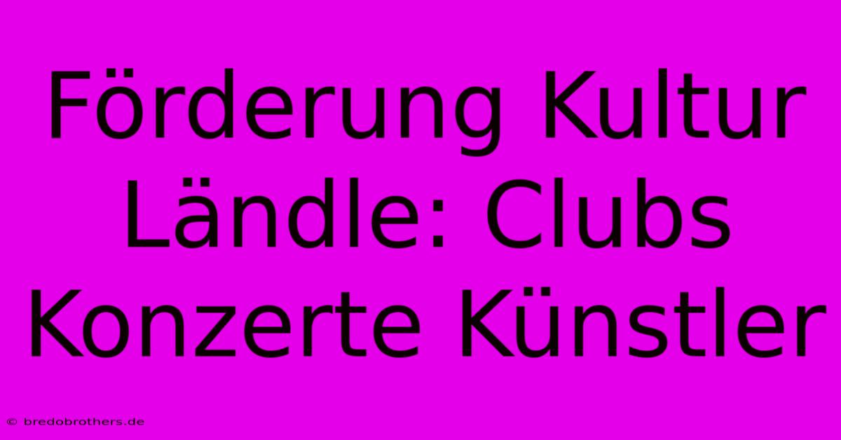 Förderung Kultur Ländle: Clubs Konzerte Künstler