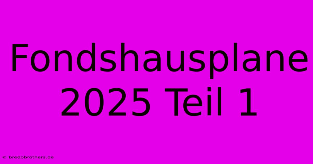 Fondshausplane 2025 Teil 1