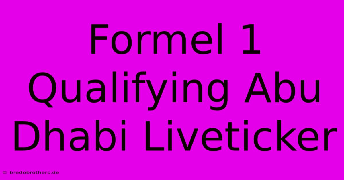 Formel 1 Qualifying Abu Dhabi Liveticker