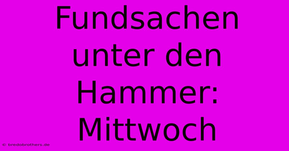 Fundsachen Unter Den Hammer: Mittwoch