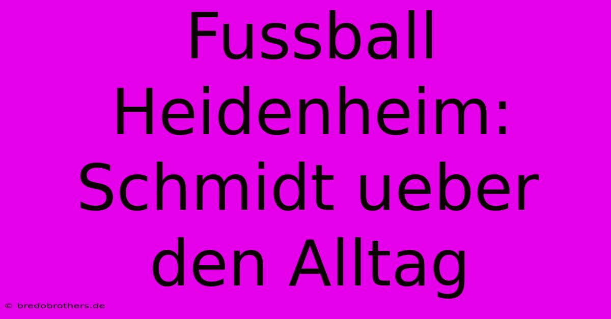 Fussball Heidenheim: Schmidt Ueber Den Alltag