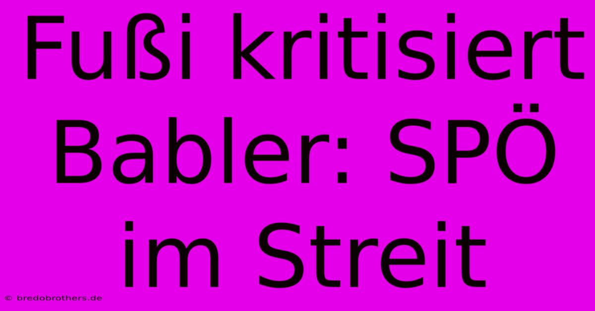 Fußi Kritisiert Babler: SPÖ Im Streit