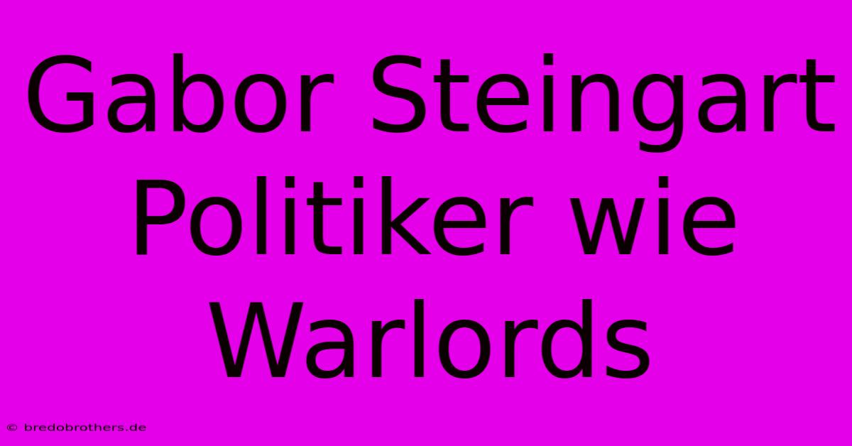 Gabor Steingart Politiker Wie Warlords