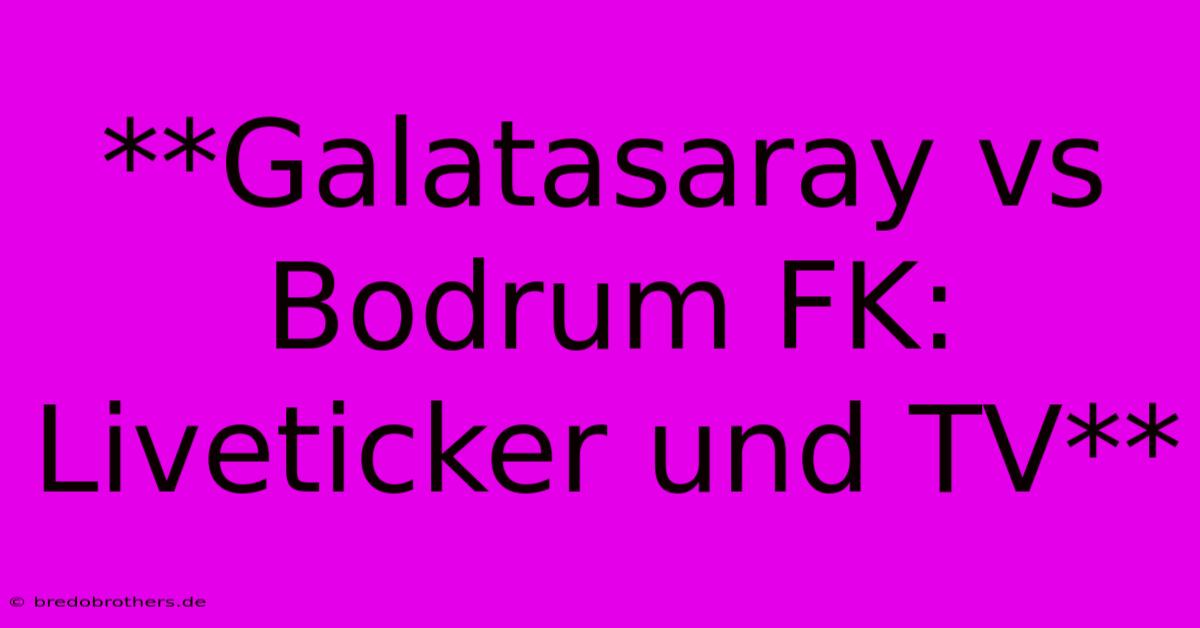 **Galatasaray Vs Bodrum FK: Liveticker Und TV**